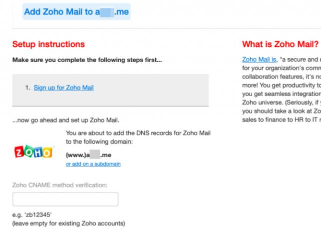 įdiekite „Zoho Mail“ naudodamiesi vieno spustelėjimo sąranka iwantmyname.com