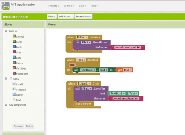 Android sukurti app appinventor screen2 blokai