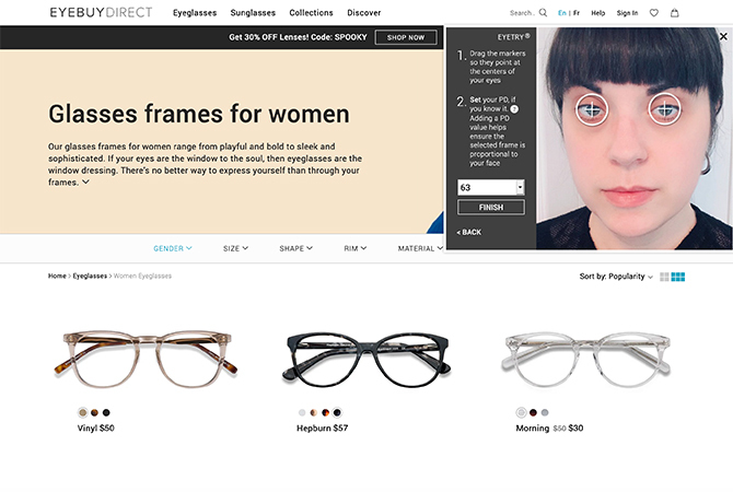 „EyeBuyDirect“ išbandykite akinius internetu