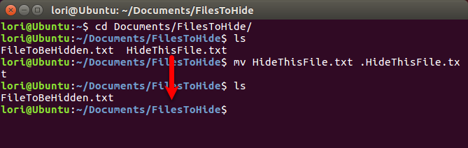 Paslėpkite failą naudodami „Linux“ terminalą