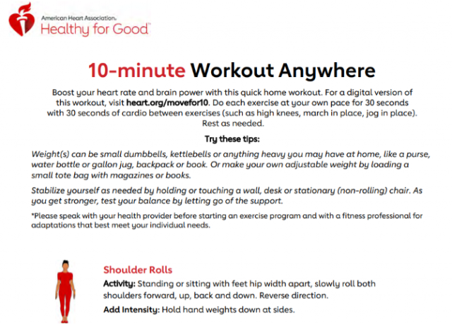 Amerikos širdžių asociacija siūlo nemokamą 10 minučių širdžiai sveiką kardio treniruotę