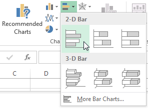 „Excel“ pasirinkite 2D juostų diagramą