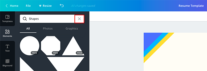 Uždarymas iš „Shape“ meniu „Canva“