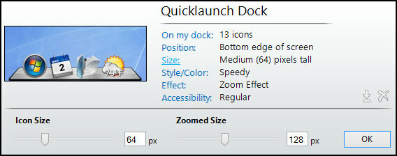 „ObjectDock“: greitai pritaikykite darbalaukį ir padidinkite jo funkcionalumą. „Windows“ „ObjectDock“ nustatymai Pagrindinis dydis
