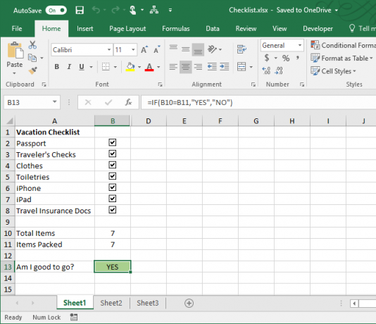 pridėkite „Excel“ kontrolinį sąrašą