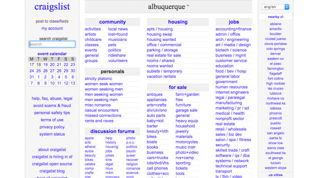 „Craigslist“ ekrano kopija