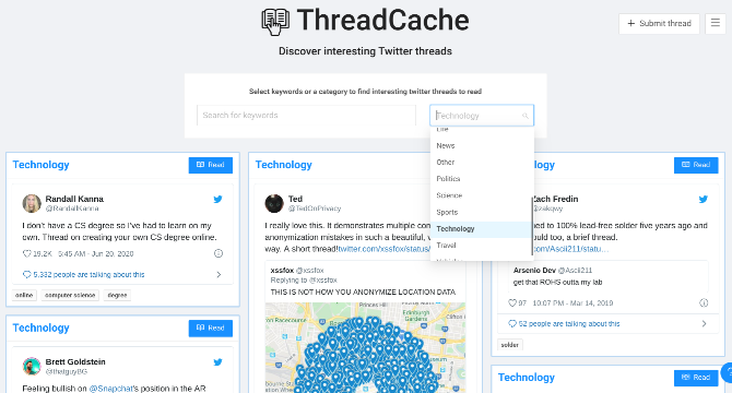 Atraskite „Twitter“ temas, kurias verta perskaityti „ThreadCache“ 