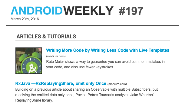 programavimas, informacinis biuletenis, android-weekly