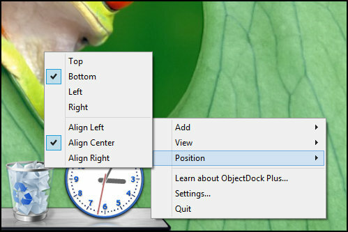 „ObjectDock“: greitai pritaikykite darbalaukį ir padidinkite jo funkcionalumą [„Windows“] „ObjectDock“ dešiniojo pelės mygtuko paspaudimo padėtis