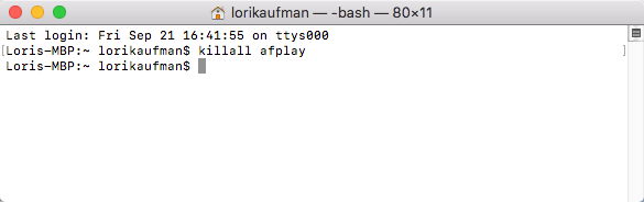 Vykdykite „afilla“ komandą „killall“, naudodami „Mac“