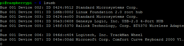 Norėdami sužinoti apie USB įrenginius, prijungtus prie „Raspberry Pi“, naudokite „lsusb“