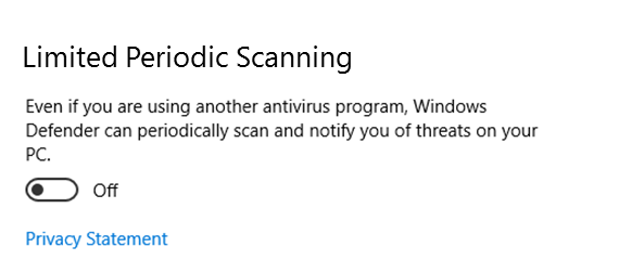 Ribotas laikotarpis, kai nuskaityta „Windows 10 AS“ „Windows Defender“