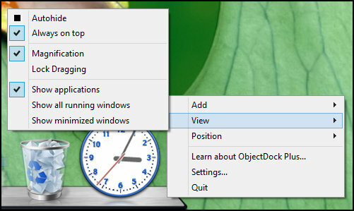 „ObjectDock“: greitai pritaikykite darbalaukį ir padidinkite jo funkcionalumą. „[Windows]“ „ObjectDock“ dešiniuoju pelės mygtuku spustelėkite rodinį