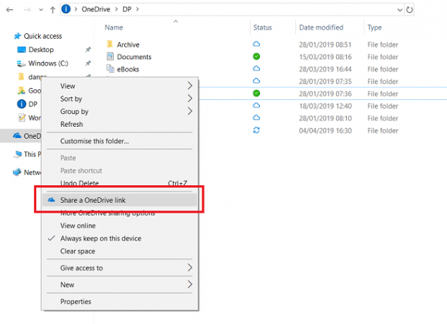 „onedrive“ bendrinimo meniu