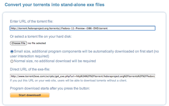 Atsisiųskite „Torrentus be kliento“ per „Torrent2Exe“