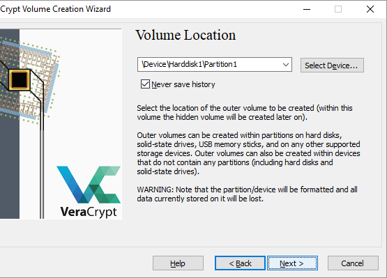 „VeraCrypt“ tūrio kūrimo vedlys