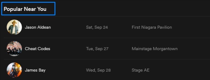 „Spotify“ koncertai, populiarūs šalia jūsų