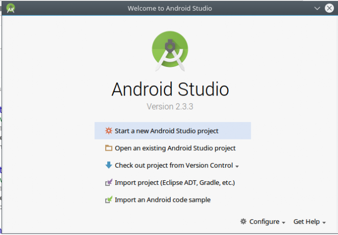 „Android“ sukurkite programą „Androidstudio“ pradžia