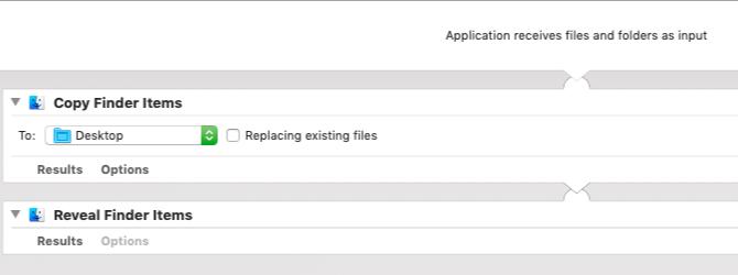 „Automator“ programa kopijuoti pasirinktus elementus į „Mac“ aplanką