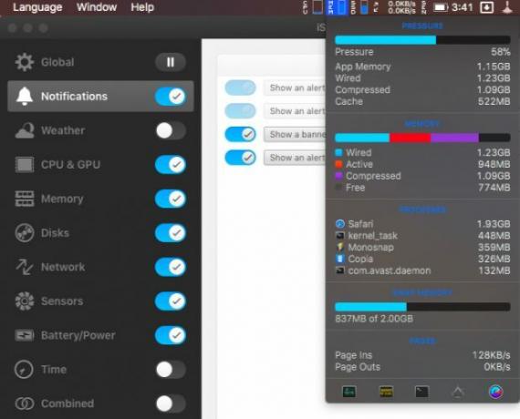 „istat-menus“ - „Mac“ meniu juostos programos