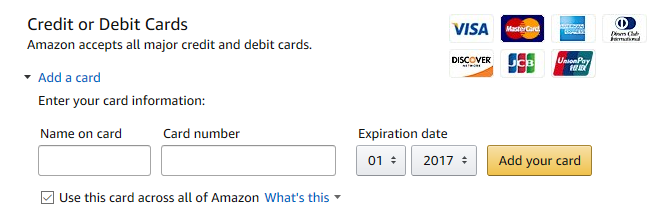 „Amazon Shopping Guide“ „amazon“ apsipirkimo mokėjimo metodo kortelė
