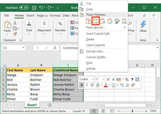 „excel“ kombinuota ląstelių pasta