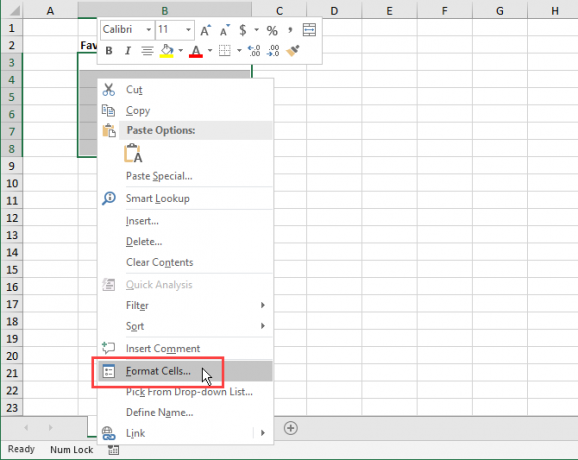 „Excel“ kontekstiniame meniu pasirinkite Formatuoti langelius