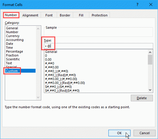 Sukurkite pasirinktinį kulkų formatą programoje „Excel“