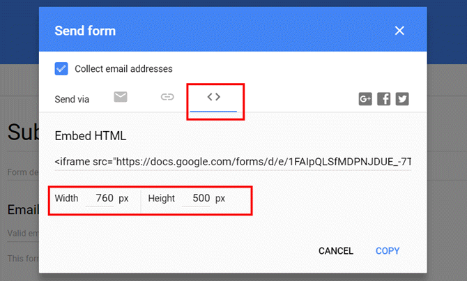 „Google“ skaičiuoklės, kontaktinė forma