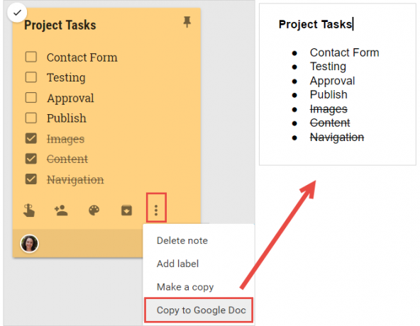 Kaip naudoti „Google Keep“ paprastam projekto valdymui „GoogleKeepCopyToDocs“ žiniatinklis