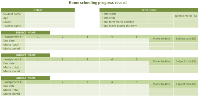 Spausdinama namų mokyklos pažangos ataskaita
