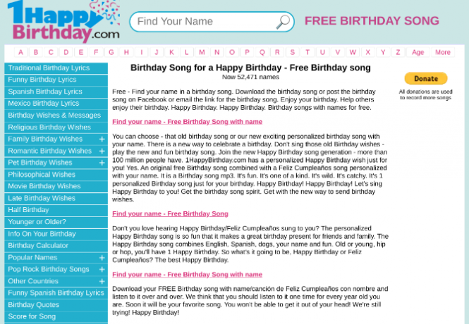 1 „Happy Birthday“ turi nemokamą pasirinktinę gimtadienio dainą su jūsų vardu