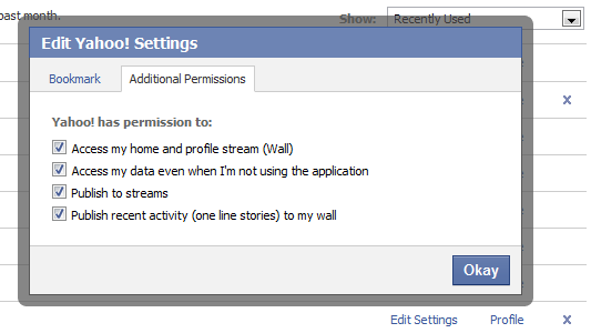 Kaip pasiekti „Facebook“ profilį „My Yahoo“ programų nustatymuose