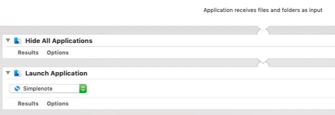 „Automator“ programa, norėdama paslėpti veikiančias programas ir paleisti naują programą „Mac“