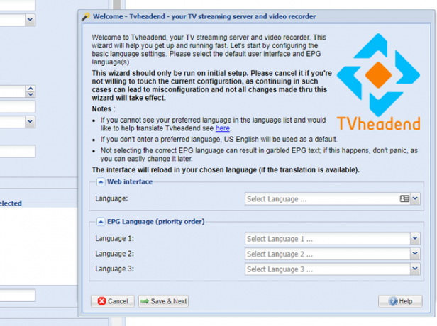 „Tvheadend Web“ pradinė sąranka