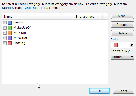 „Outlook“ sąlyginis spalvų kategorijų formatavimas