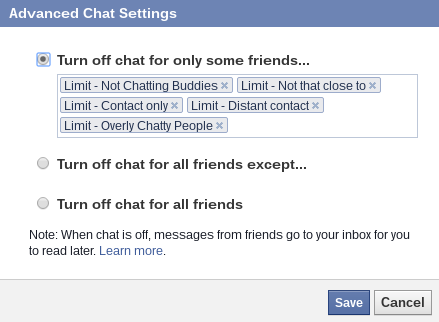 „Facebook“ - „Advanced-Chat-Settings“