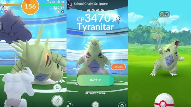 „Pokemon Go Tyranitar Raid“ boso mūšis