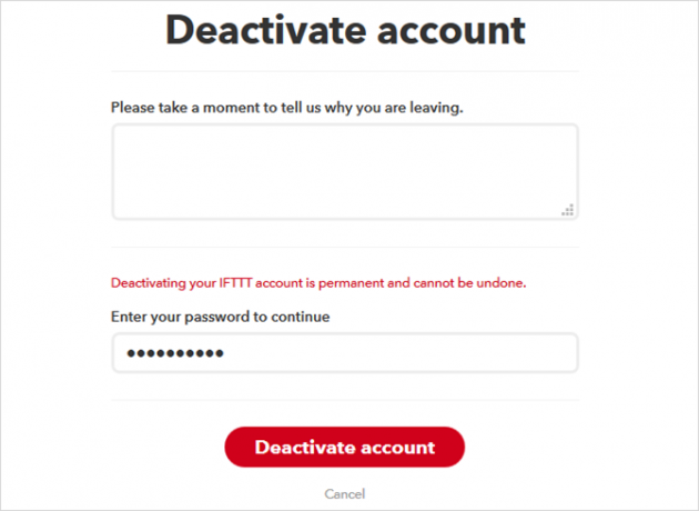 Pagrindinis IFTTT vadovas: naudokite galingiausią žiniatinklio įrankį, kaip ir „Pro IFTTT“ .DeactivateAccountConfirm