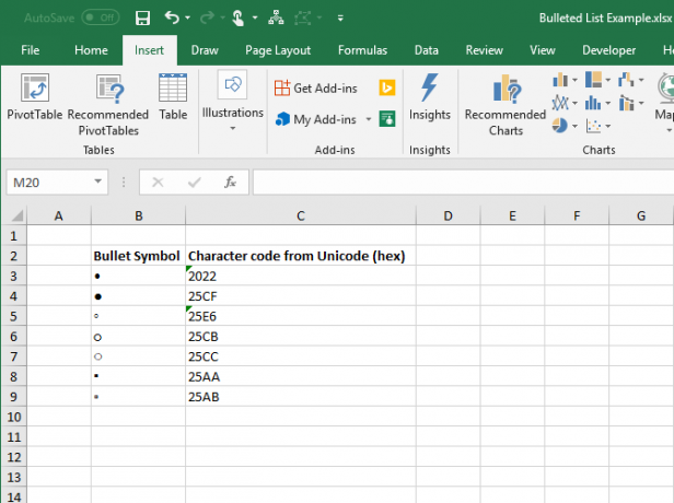 „Kulkos“ simboliai ir simbolių kodai šešioliktainėje „Excel“