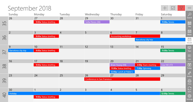 viena kalendoriaus programos „Windows 10“