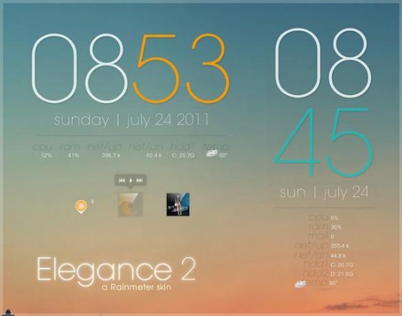 Geriausios „Rainmeter“ odos, skirtos minimalistiniam darbalaukiui - „Elegance 2“