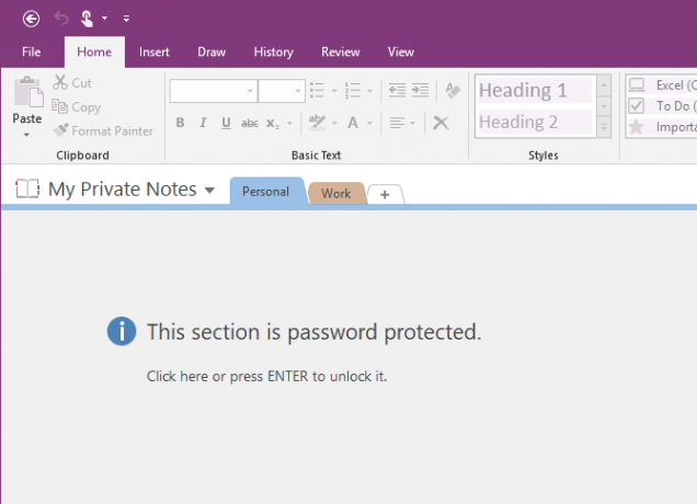 Šis skyrius yra apsaugotas „OneNote 2016“