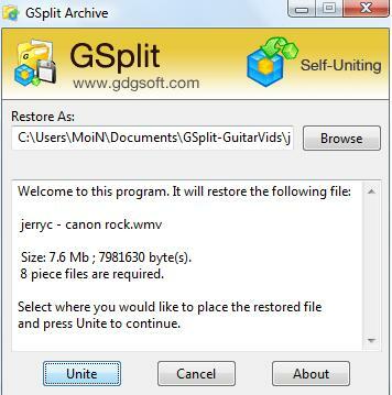 gsplit -padalinkite didelius failus į mažesnius