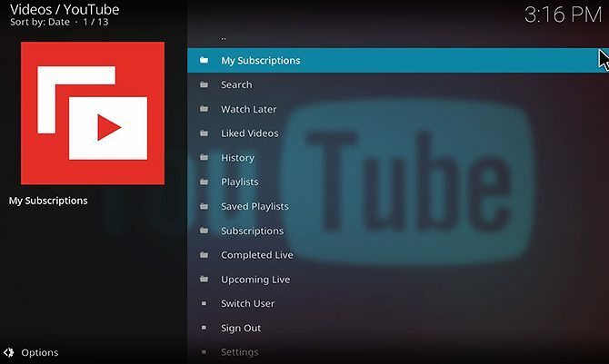 Kaip įdiegti ir naudoti „YouTube Kodi“ priedą - papildinio pagrindinį meniu