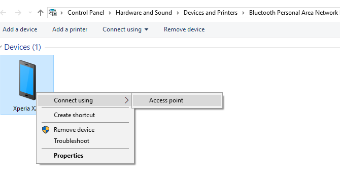 Prisijunkite prie „Android“ pririšimo prieigos taško per „Bluetooth“, naudodami „Windows 10“