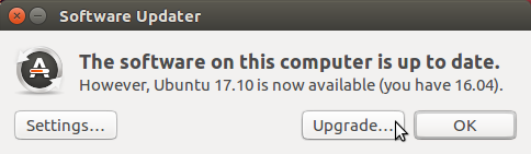 Pranešimas, kad „Ubuntu 17.10“ yra