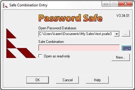 „Password Safe“ programos prisijungimo ekranas