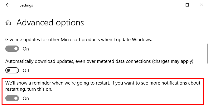 „Windows 10“ „Windows Update“ išplėstinės parinktys