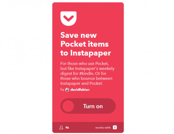 Svarbiausias IFTTT vadovas: naudokite galingiausią žiniatinklio įrankį, kaip „Pro 62IFTTT PocketToInstapaper“